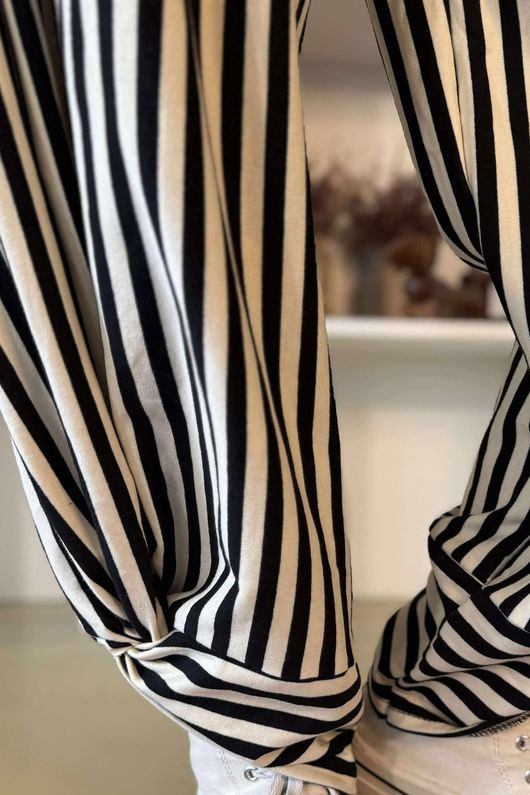 The Sunday Morning Stripe Twist Pant Black Ecru